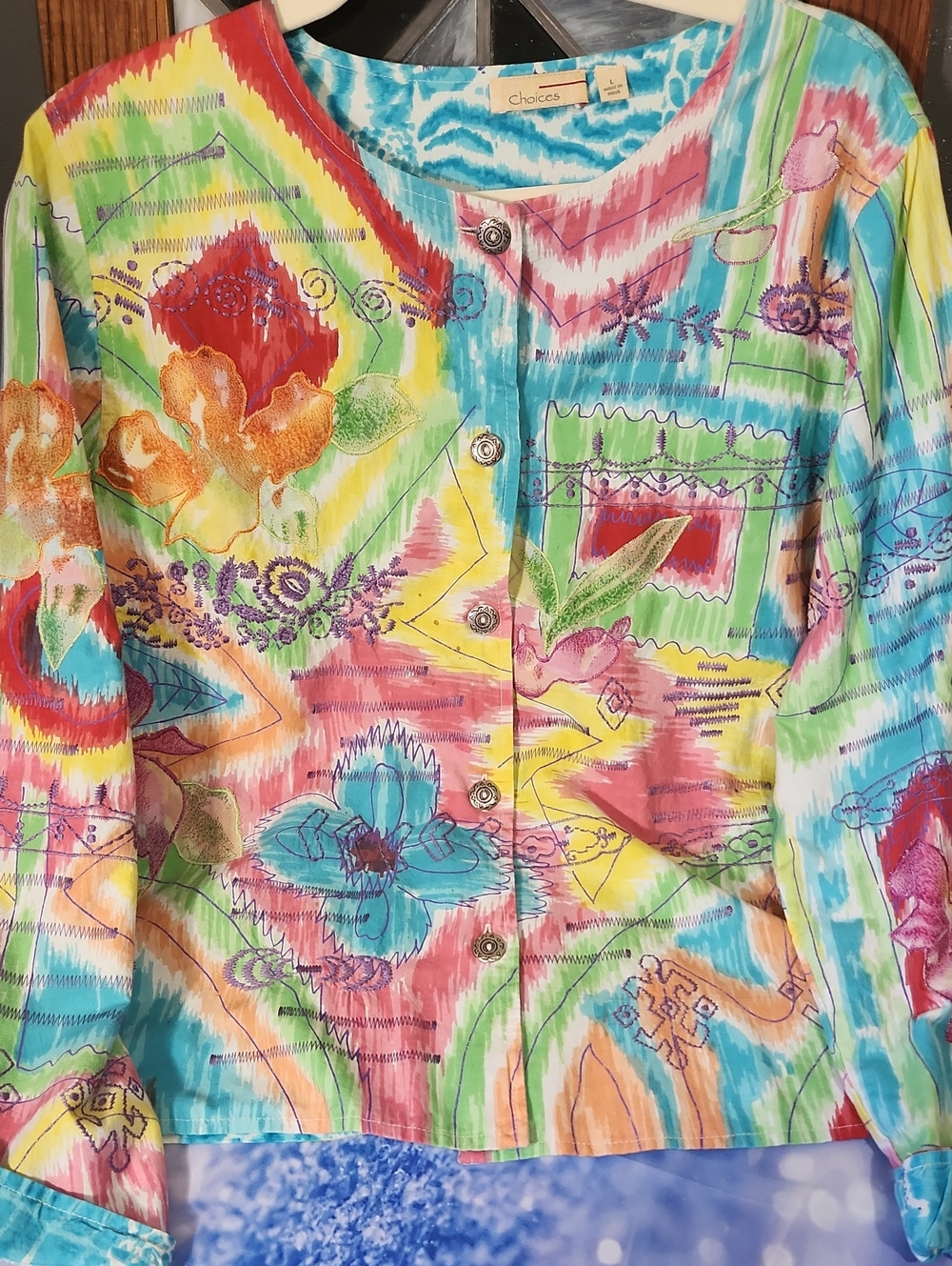 Choices Vibrant Multicolor Floral Button-Up Jacket Reversible?🤔